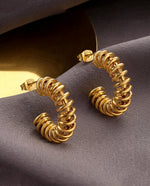 Gold Spring Hoop Earrings, Semi-Open Circle, 27mm