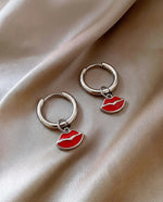 Red Lips Hooped Earrings - Gold Plated