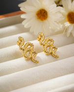 Snake Drop Earrings with White Crystal Accents - 18k Gold Plated