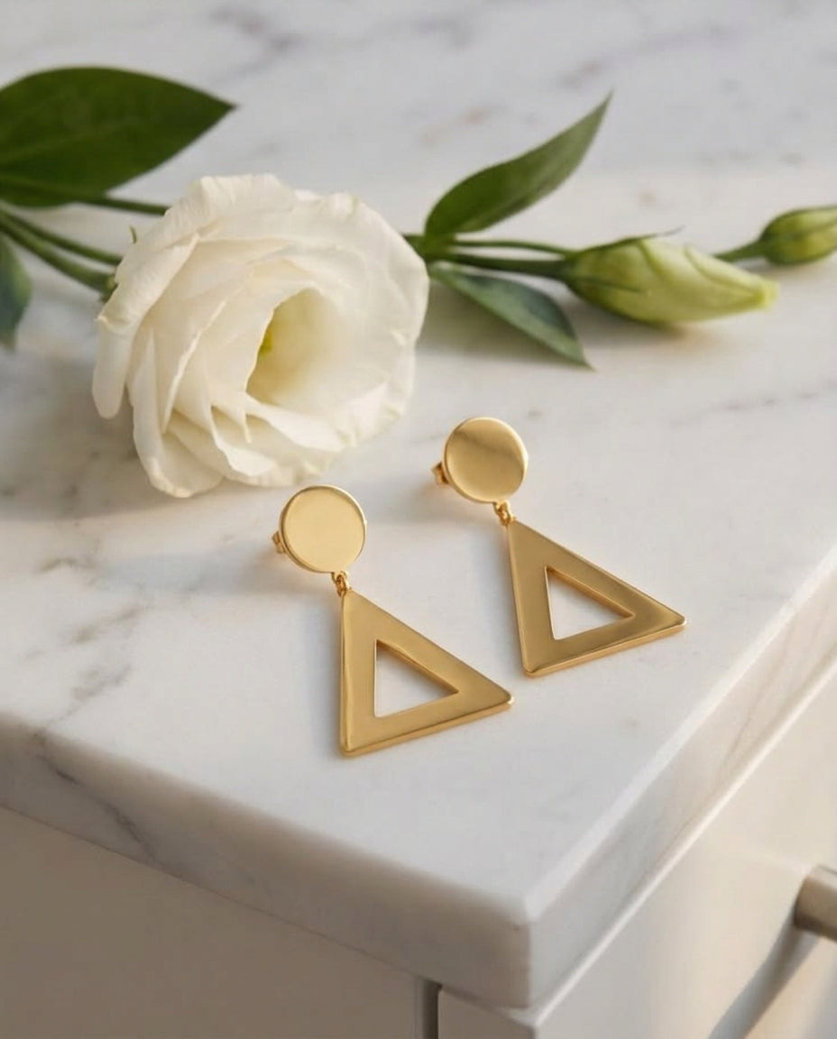 Minimalist Triangle Stud Earrings, Gold Plated