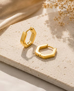 Gold Plated Hexagon C-Hoop Stud Earrings, Geometric