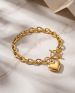 Chunky Gold Heart Chain Bracelet, Oversized Links