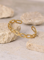 Chain-Link Hard Cuff Bracelet – Open Back, Hollow Design - 18k Gold Plated