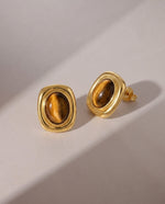 Oval Tiger's Eye Stud Earrings – 18k Gold Plated