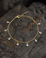 Dainty Gold Round Crystal Charm Chain Bracelet