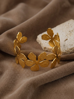 Triple Flower Open Cuff Bracelet – 18K Gold Plated, 32.8mm Wide