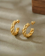 Gold Plated Half-Hoop Stud Earrings, Open Circle, 23mm